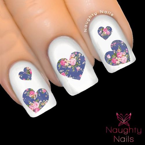 HEART in ELIZABETH FLORAL Accent Nail Water Transfer Decal Sticker Art Tattoo