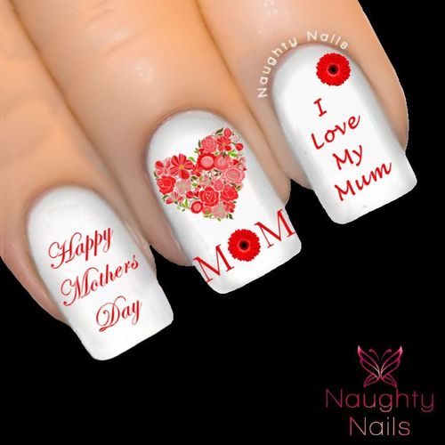 MOTHERS DAY in RED Nail Water Transfer Decal Sticker Art Tattoo