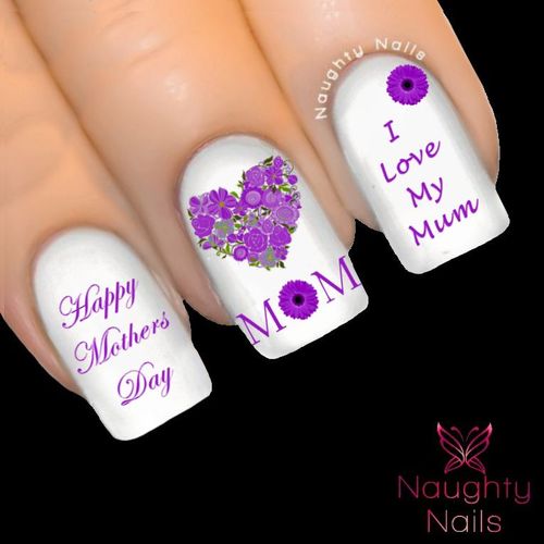 MOTHERS DAY in PURPLE Nail Water Transfer Decal Sticker Art Tattoo