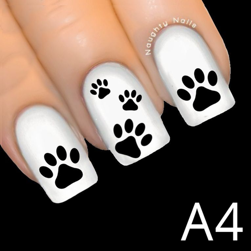 A4 20 x PAWPRINTS Dog Cat Paw Prints Nail Water Transfer Decal Sticker Art Tattoo Pet