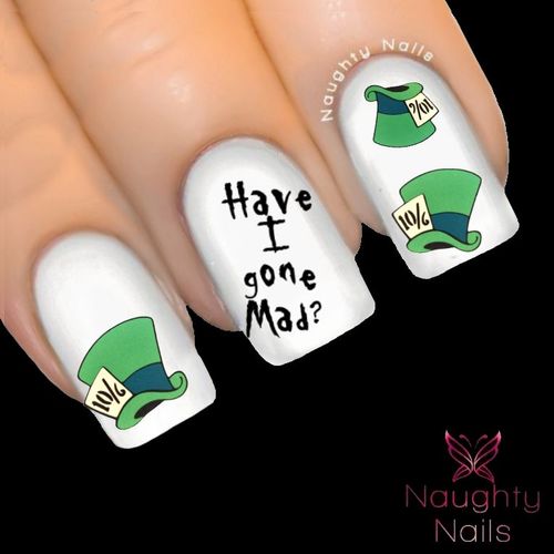 MAD HATTER Hats Alice in Wonderland Full Cover Nail Water Transfer Decal Sticker Art Tattoo