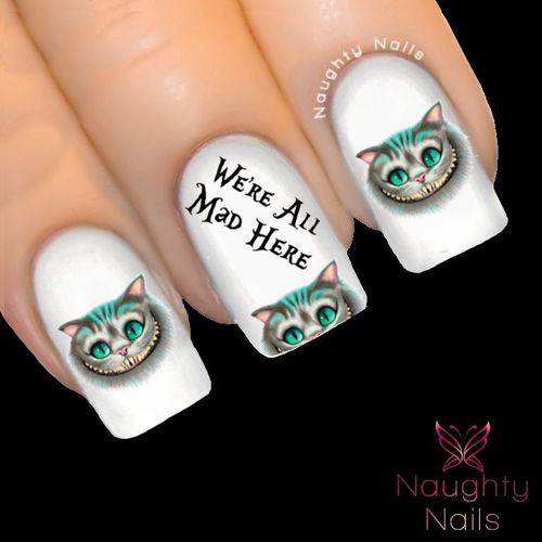 MODERN Cheshire Cat Alice in Wonderland Full Cover Nail Water Transfer Decal Sticker Art Tattoo