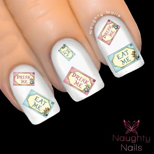 EAT ME Alice in Wonderland Full Cover Nail Water Transfer Decal Sticker Art Tattoo