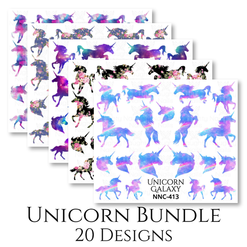 UNICORN BUNDLE - 20 x Silhouette Nail Water Transfer Decals on A4 Sheet