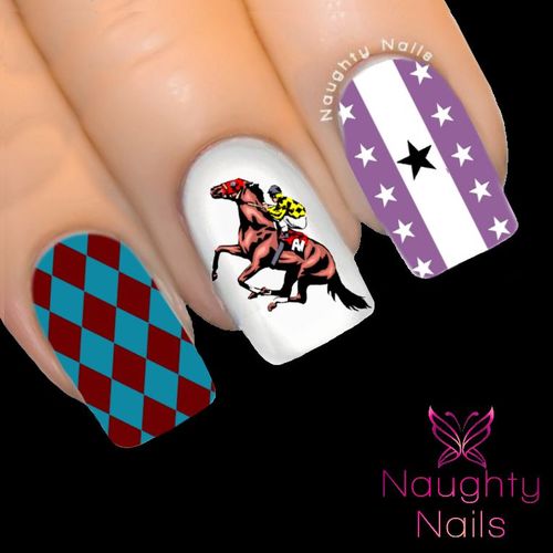 P-104 Spring Carnival Nail Art Water Decal Transfer Tattoo - Horse Melbourne Cup