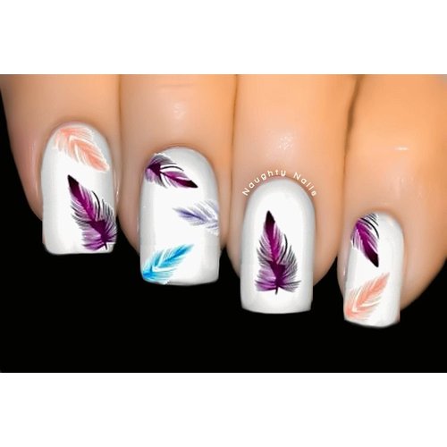 ENCHANTED Feather Nail Water Transfer Decal Sticker Art Tattoo
