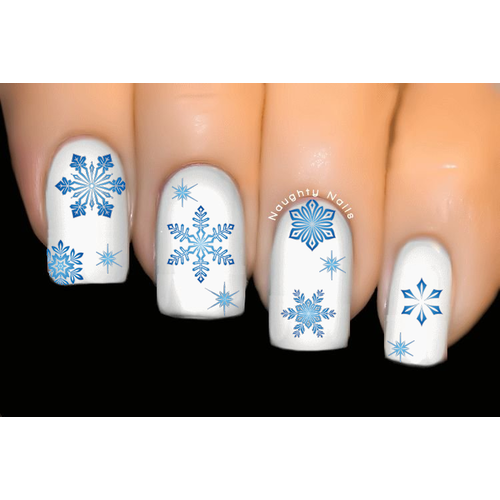 Blue Snowflake Christmas Nail Decal Xmas Water Transfer Sticker Tattoo