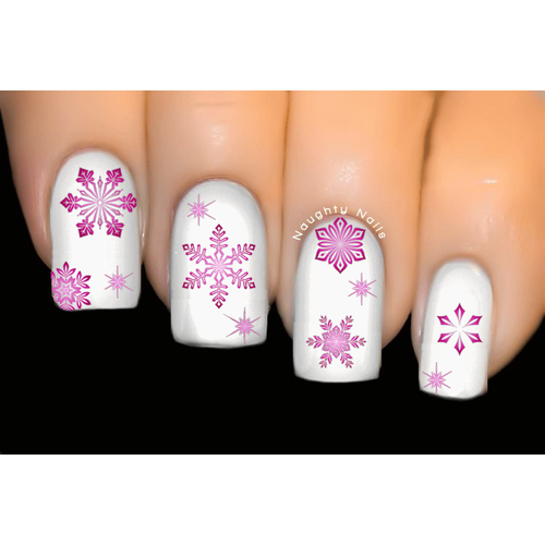 Pink Snowflake Christmas Nail Decal Xmas Water Transfer Sticker Tattoo