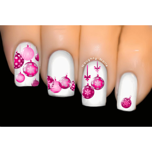 Pink Baubles Christmas Nail Decal Xmas Water Transfer Sticker Tattoo