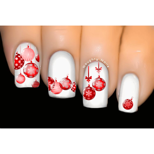 Red Baubles Christmas Nail Decal Xmas Water Transfer Sticker Tattoo