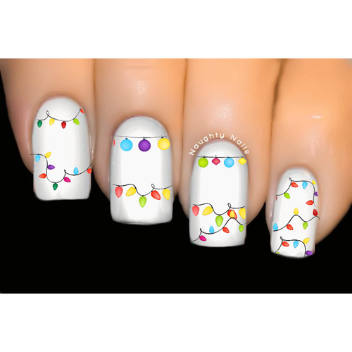 Rainbow Party Lights Christmas Nail Decal Water Transfer Sticker Tattoo