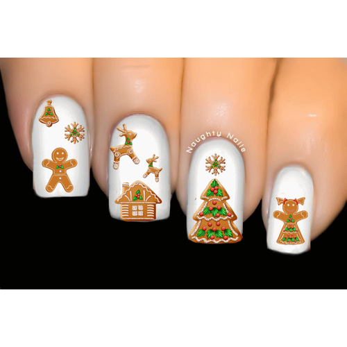 Gingerbread Cookies Christmas Nail Decal Xmas Water Transfer Sticker Tattoo