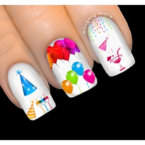 New Years Eve PARTY Nail Water Transfer Decal Sticker Balloon Hats