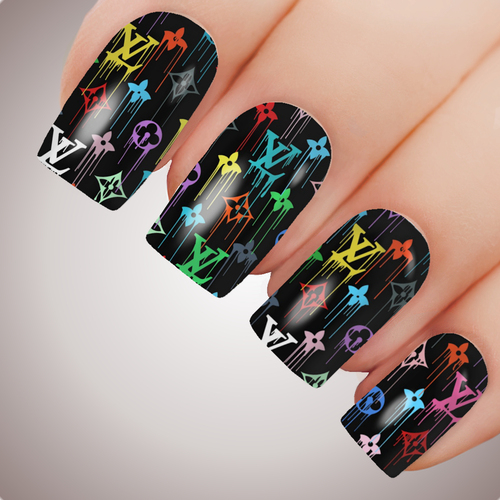 LV Drippy Rainbow Luxe Full Cover Nail Decal Art Water Slider Sticker