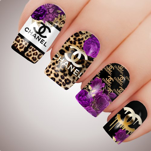 CC FLORAL LEOPARD Purple Luxe Full Cover Nail Decal Water Sticker Slider Art