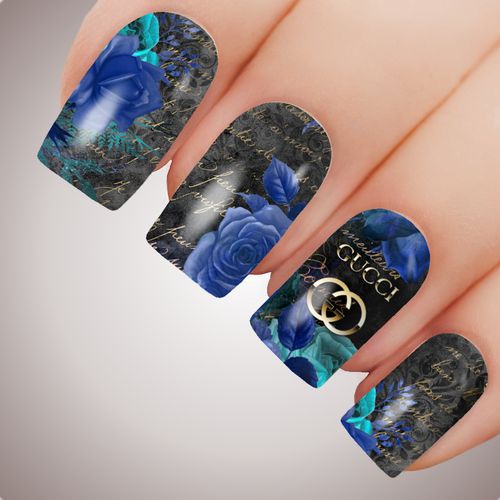 GG ROMANTIC BLUE Luxe Full Cover Nail Decal Water Sticker Slider Art