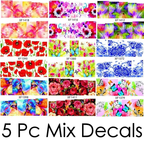 Water Decals 5 Piece Mix Pack Nail Art Stickers Tattoos