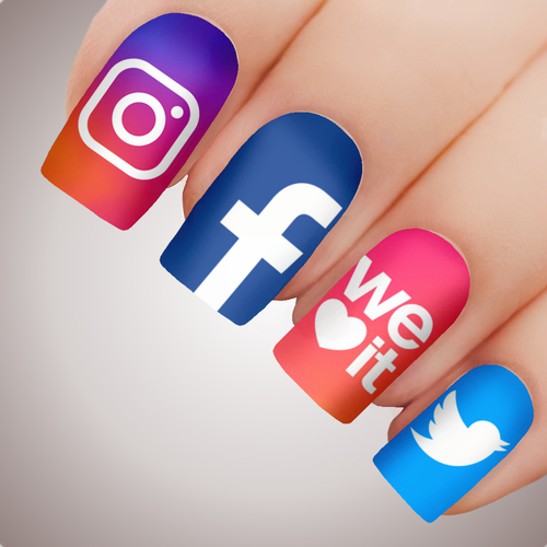 SOCIAL MEDIA Facebook Instagram Full Cover Nail Decal Art Water Slider Sticker