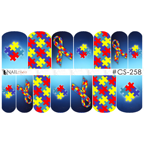 AUTISM AWARENESS Full Cover Nail Decal Art Water Slider Sticker
