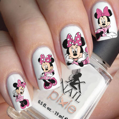 PINK MINNIE MOUSE Nail Art Water Tattoo Transfer Decal Sticker Flower
