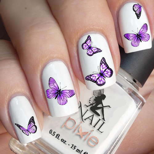 BEWITCHING Purple BUTTERFLY Nail Decal Art Water Slider Sticker Transfer