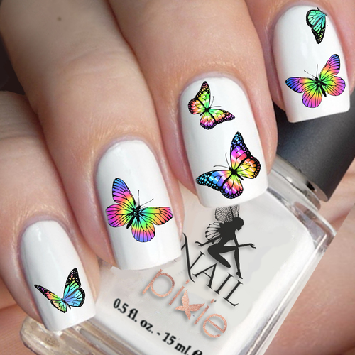 BEWITCHING Rainbow BUTTERFLY Nail Decal Art Water Slider Sticker Transfer