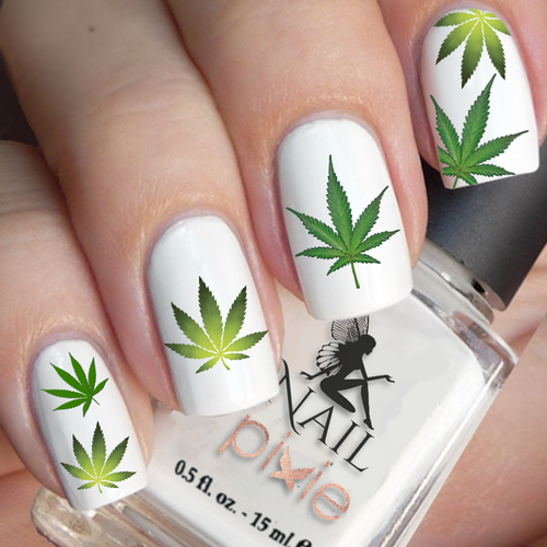 Marijuana Leaf Nail Art Water Transfer Decal Stickers Pot Weed 420