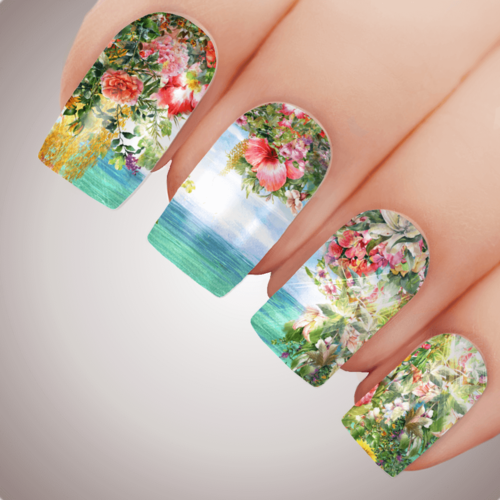 DREAM LAKE Floral Full Cover Nail Decal Art Water Slider Transfer Tattoo Sticker