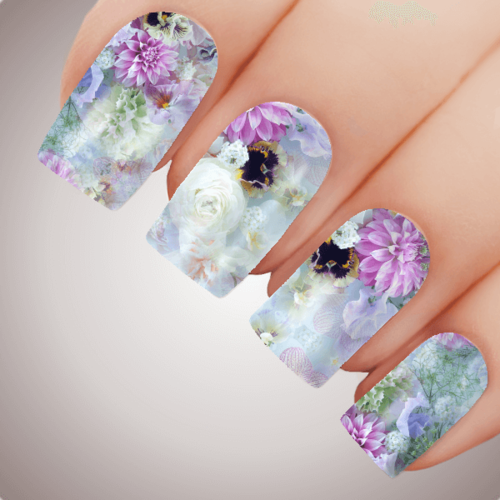 SERENE BOUQUET Floral Full Cover Nail Decal Art Water Slider Transfer Tattoo Sticker