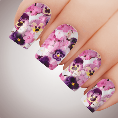 PANSY IN PINK Floral Full Cover Nail Decal Art Water Slider Transfer Tattoo Sticker