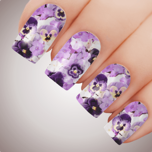 PANSY IN PURPLE Floral Full Cover Nail Decal Art Water Slider Transfer Tattoo Sticker