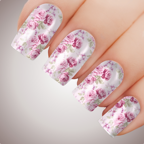 ANGELIC PINK ROSE Floral Full Cover Nail Decal Art Water Valentines Transfer Tattoo Sticker