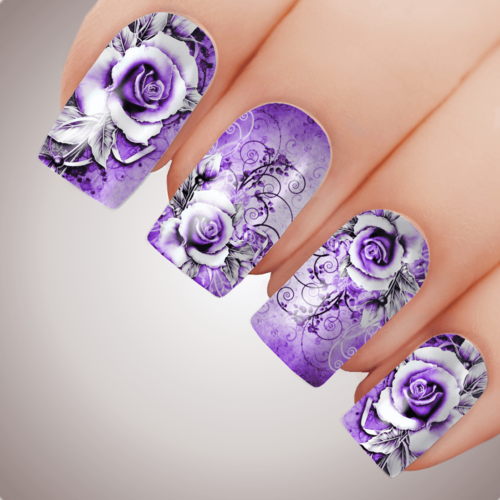 LILAC VIXEN ROSE Floral Full Cover Nail Decal Art Water Slider Transfer Tattoo Sticker