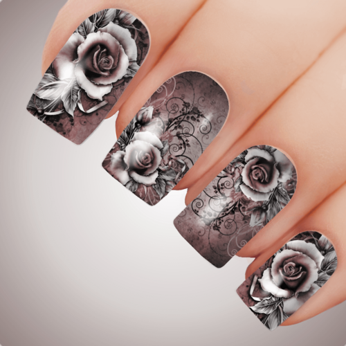 EARTH VIXEN ROSE Floral Full Cover Nail Decal Art Water Slider Transfer Tattoo Sticker