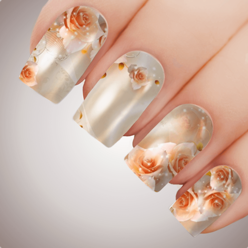 PEACH EBB & FLOW Floral Full Cover Nail Decal Art Water Slider Transfer 