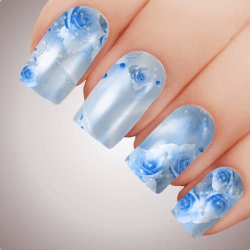 BLUE EBB & FLOW Floral Full Cover Nail Decal Art Water Slider Transfer