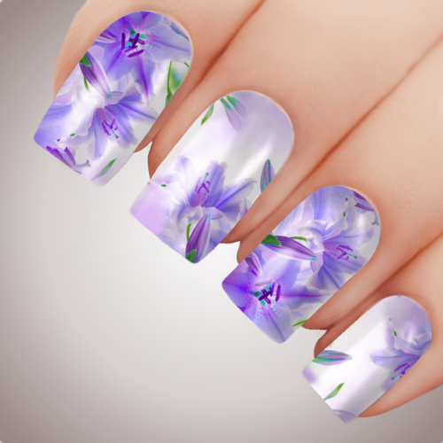 PURPLE ETHEREAL LILLIUM Floral Full Cover Nail Decal Art Water Slider Transfer