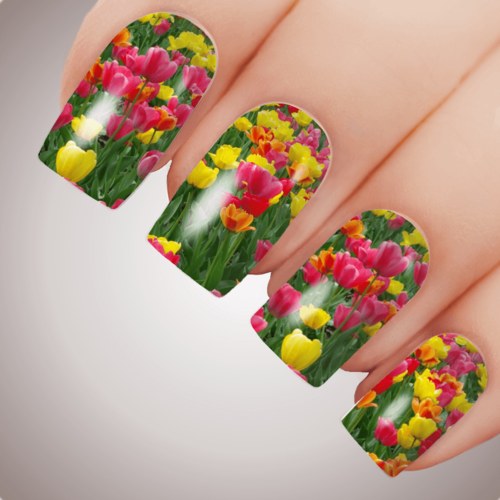 TULIP FIELDS Floral Full Cover Nail Decal Art Water Slider Transfer