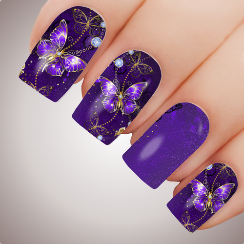AMETHYST BUTTERFLY Floral Full Cover Nail Decal Art Water Slider Transfer