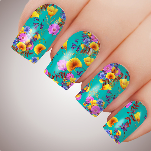 Aqua Floral - ULTIMATE COLLECTION - Full Cover Nail Decal Water Transfer Tattoo
