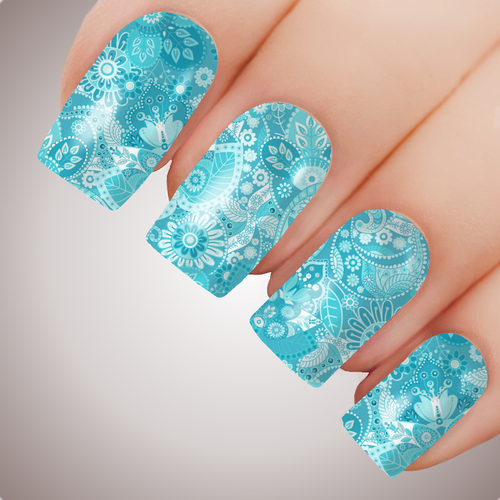 Aqua Paisley - ULTIMATE COLLECTION - Full Cover Nail Decal Water Transfer Tattoo