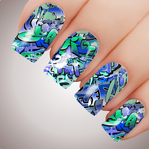 Graffiti Blue - ULTIMATE COLLECTION - Full Nail Decal Water Transfer Tattoo
