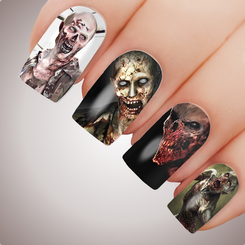 EVIL ZOMBIE - Scary Halloween Horror Undead Full Nail Art Decal Water Transfer Tattoo