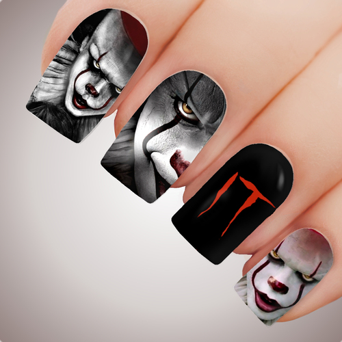 PENNYWISE IT Halloween Full Cover Clown Nail Decal Art Water Slider Sticker