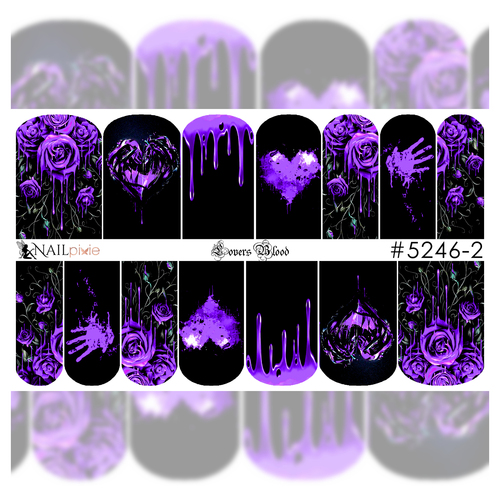 LOVERS BLOOD in PURPLE Gothic Full Cover Halloween Nail Decal Art Water Sticker Gothic Wicked