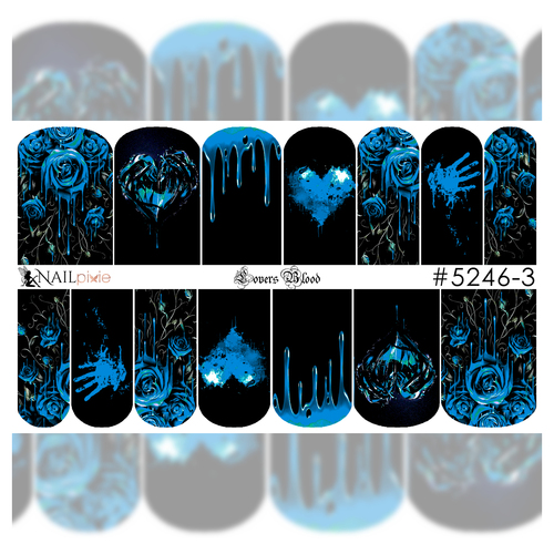 LOVERS BLOOD in BLUE Gothic Full Cover Halloween Nail Decal Art Water Sticker Gothic Wicked