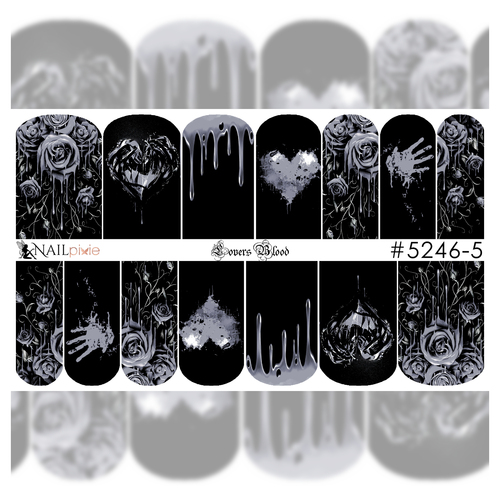 LOVERS BLOOD in SHADOW Gothic Full Cover Halloween Nail Decal Art Water Sticker Gothic Wicked