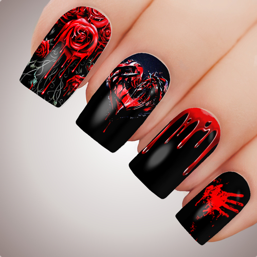 LOVERS BLOOD Halloween Full Cover Nail Decal Art Water Slider Sticker