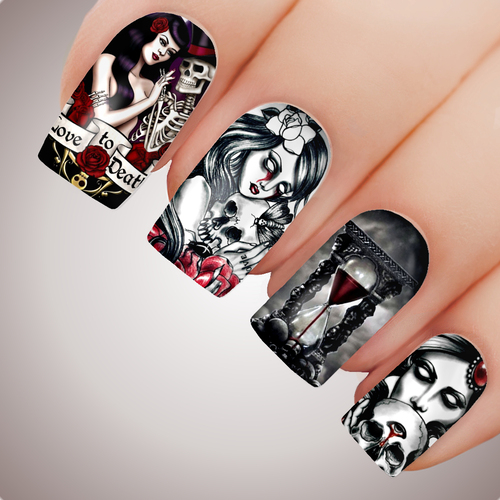 LOVE TO DEATH Halloween Full Cover Nail Decal Art Water Slider Sticker