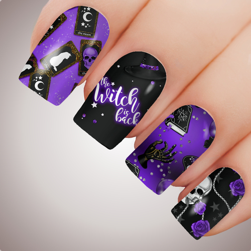 WITCH is BACK Pink Gothic Full Cover Halloween Nail Decal Art Water Slider Sticker